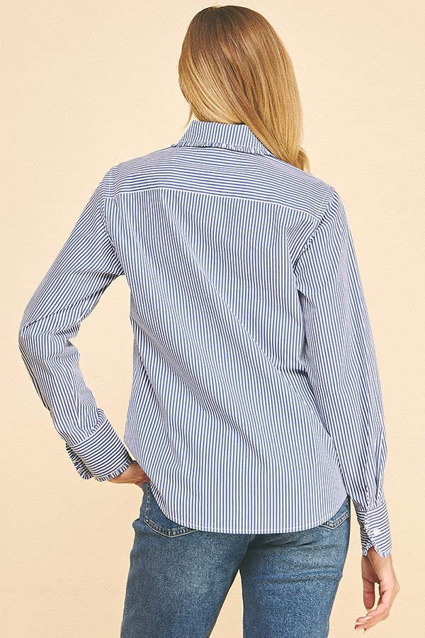 Peplum Bengal Striped Frilled Trim Oversized Dress Shirt