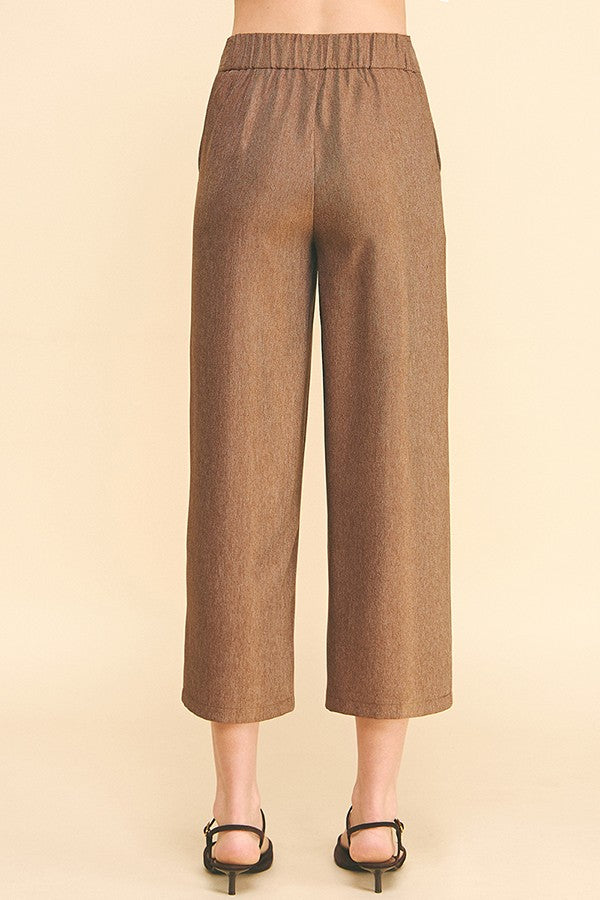 Cationic Faux Denim Stretch Fit Waist Cropped Trousers