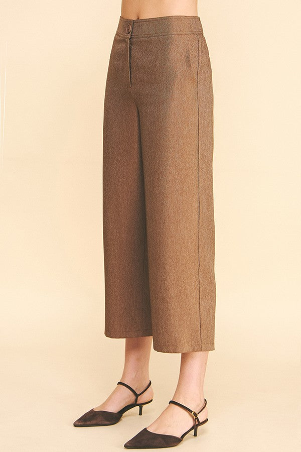 Cationic Faux Denim Stretch Fit Waist Cropped Trousers