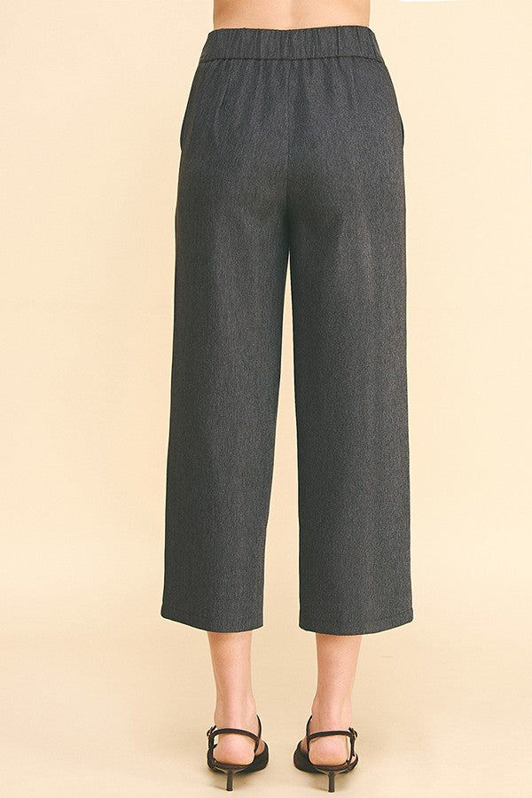 Cationic Faux Denim Stretch Fit Waist Cropped Trousers