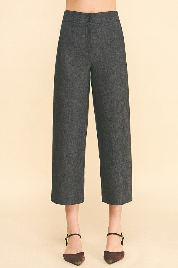 Cationic Faux Denim Stretch Fit Waist Cropped Trousers