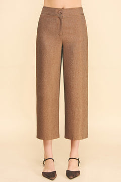 Cationic Faux Denim Stretch Fit Waist Cropped Trousers
