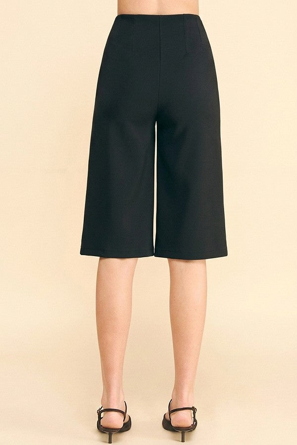 Twill Gold Button Tab Darted Waist Bermuda Shorts