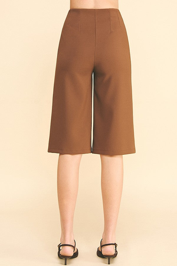 Twill Gold Button Tab Darted Waist Bermuda Shorts