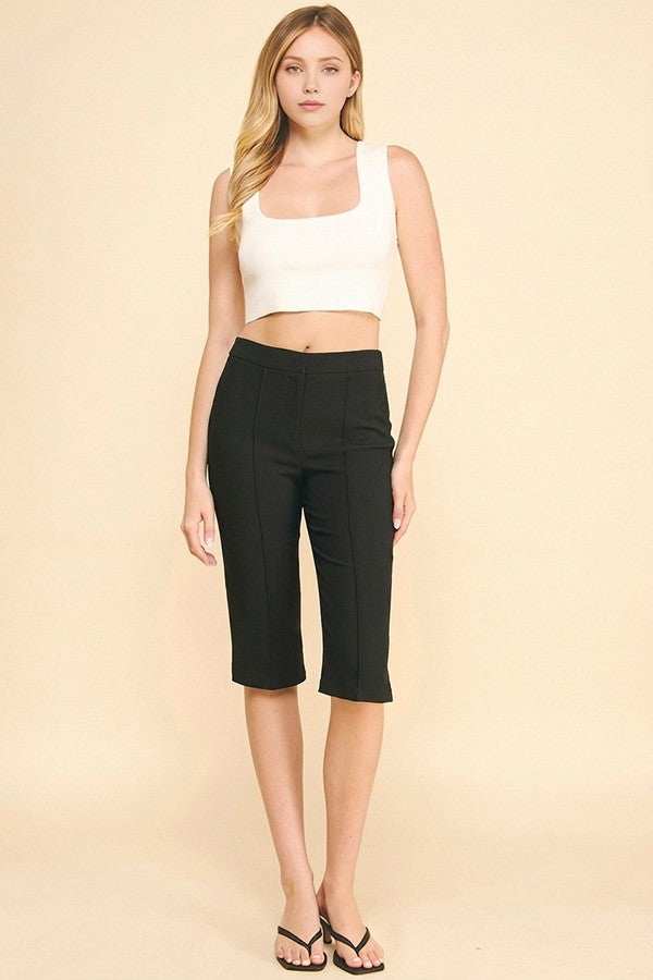 Twill French Seam Center Leg Capri Shorts