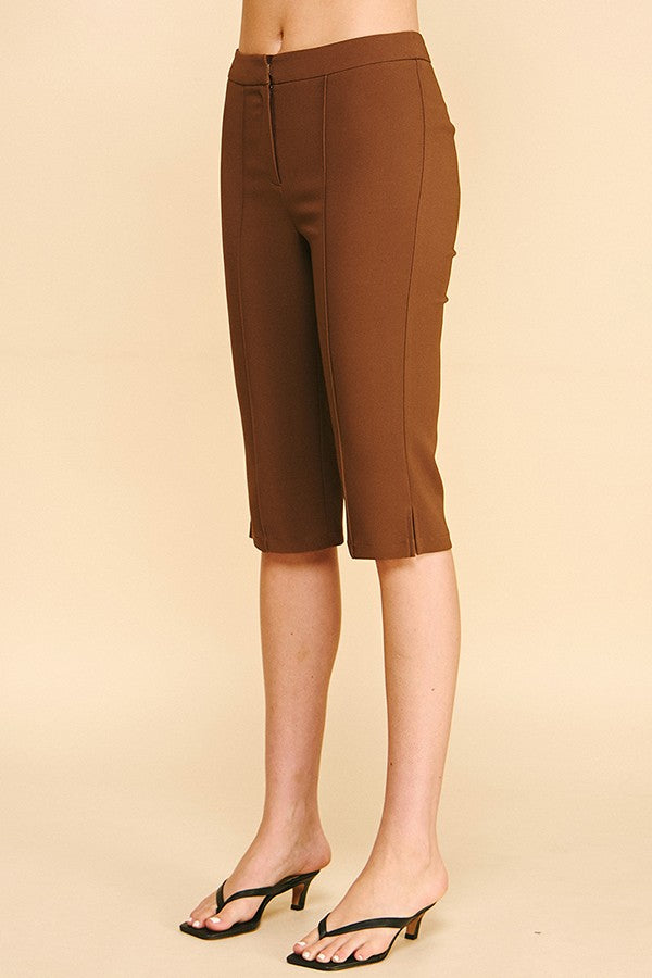 Twill French Seam Center Leg Capri Shorts