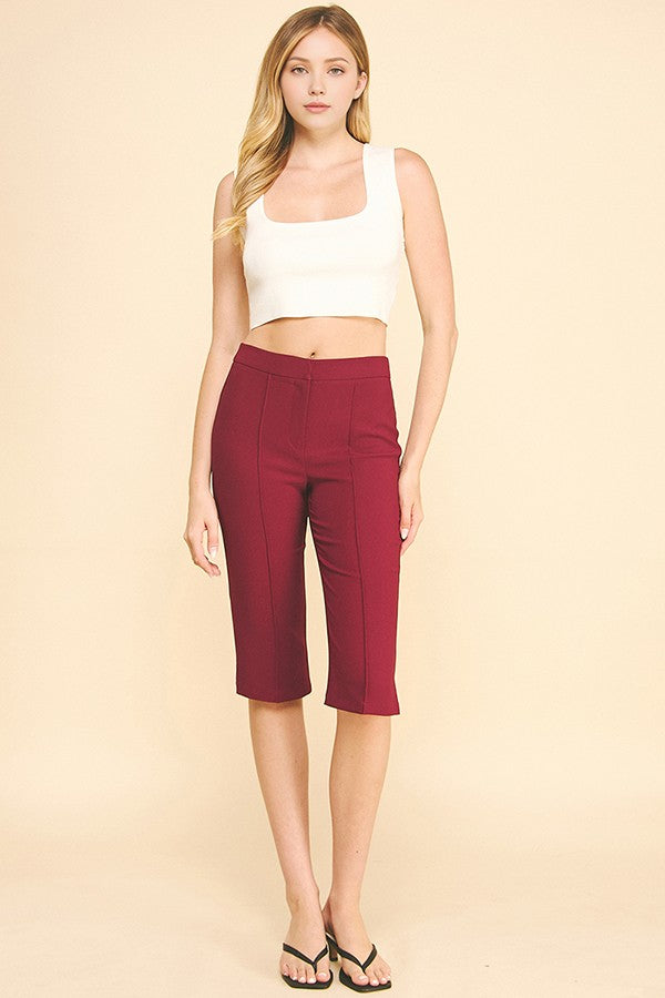 Twill French Seam Center Leg Capri Shorts