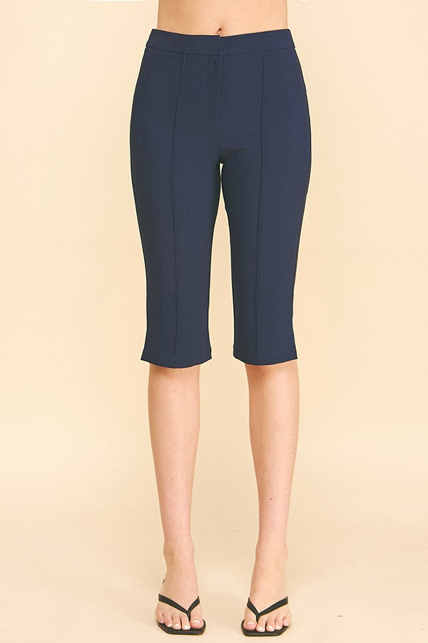 Twill French Seam Center Leg Capri Shorts