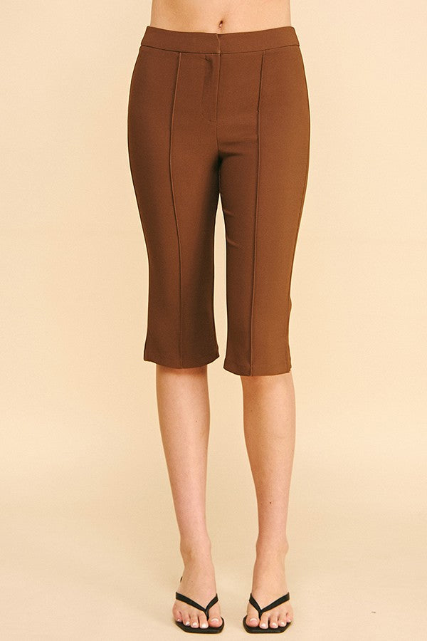 Twill French Seam Center Leg Capri Shorts