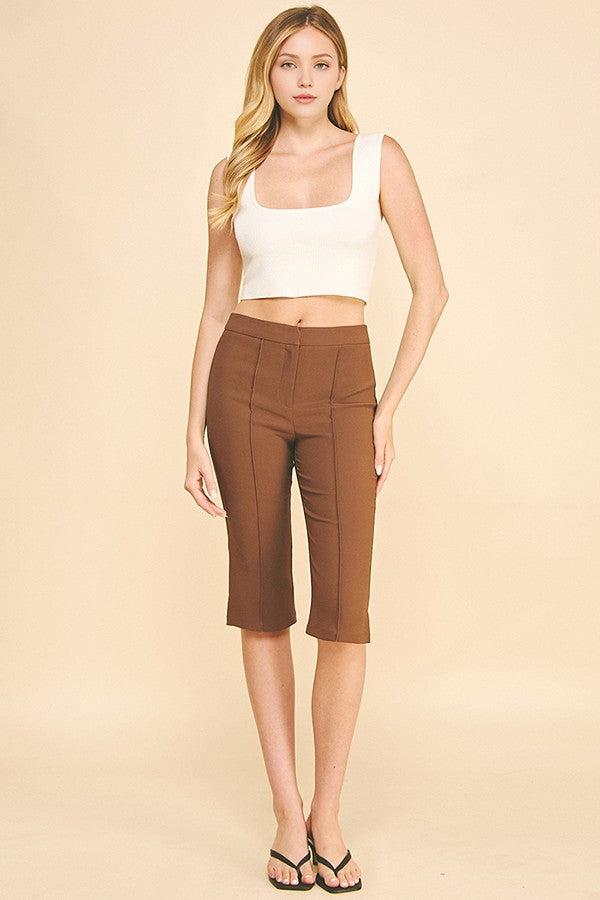 Twill French Seam Center Leg Capri Shorts