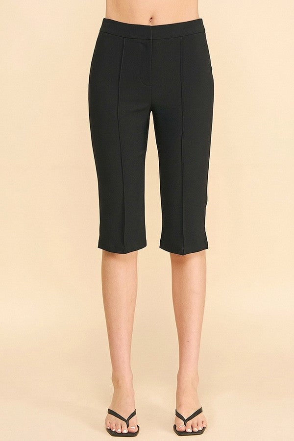 Twill French Seam Center Leg Capri Shorts