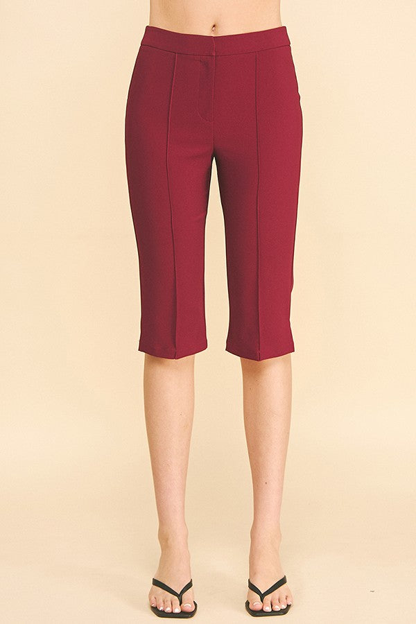 Twill French Seam Center Leg Capri Shorts