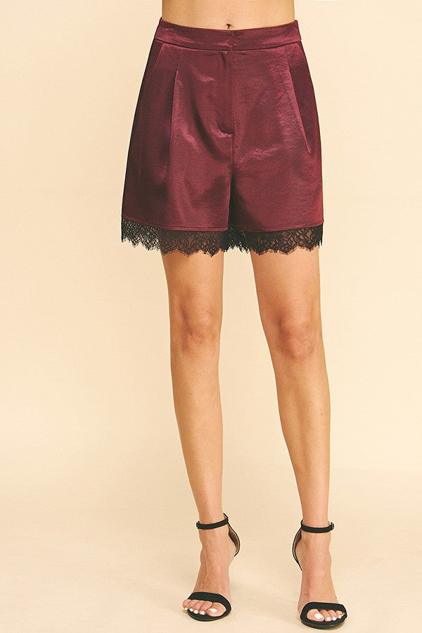 Twilled Charmeuse Laced Hem Bermuda Shorts