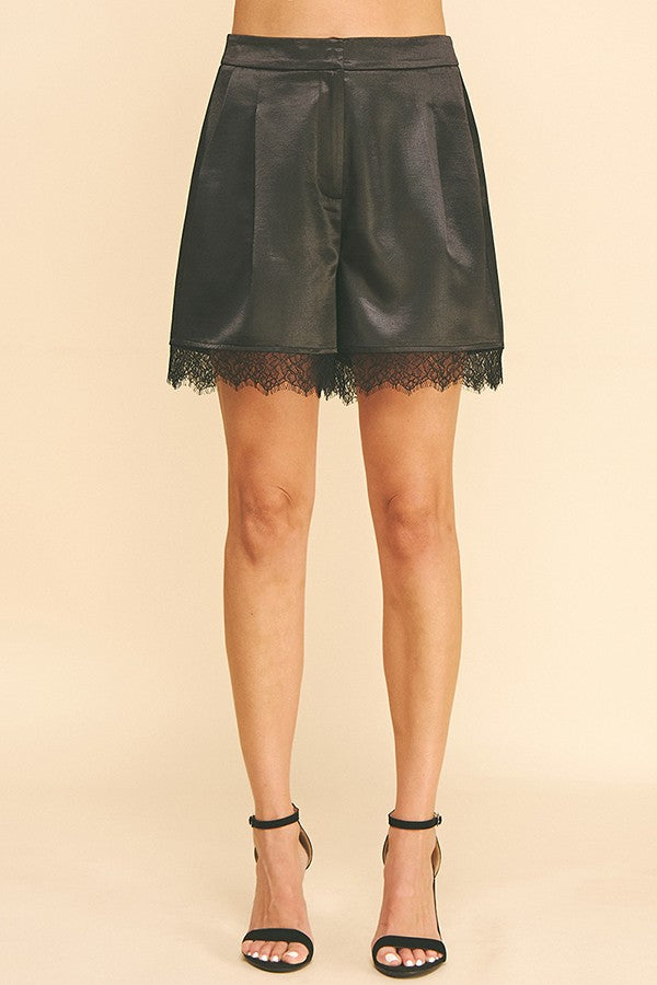 Twilled Charmeuse Laced Hem Bermuda Shorts