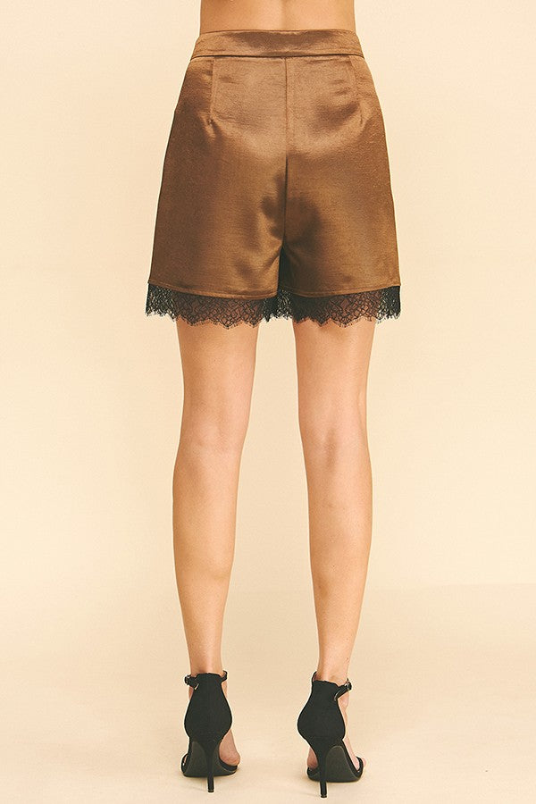 Twilled Charmeuse Laced Hem Bermuda Shorts