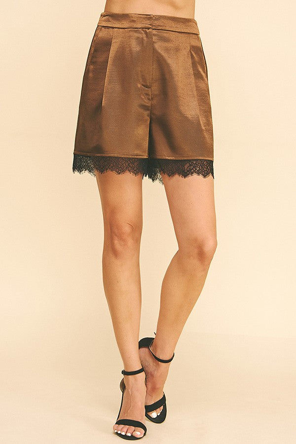 Twilled Charmeuse Laced Hem Bermuda Shorts