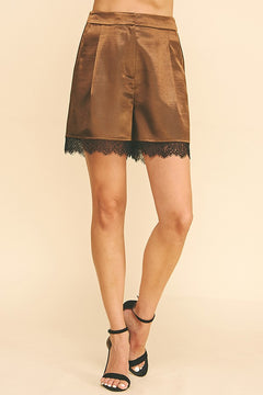 Twilled Charmeuse Laced Hem Bermuda Shorts