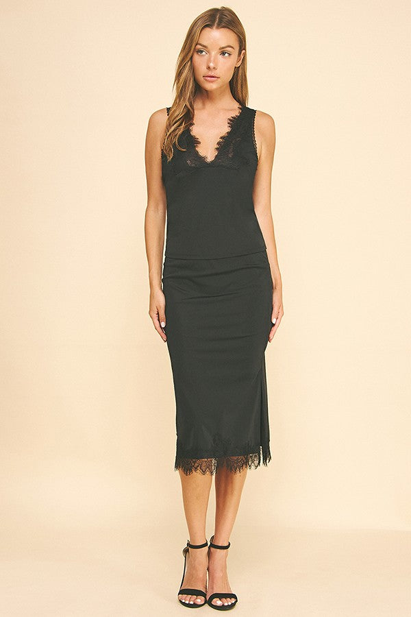 Satin Jersey Black Lace Cami Tank Top