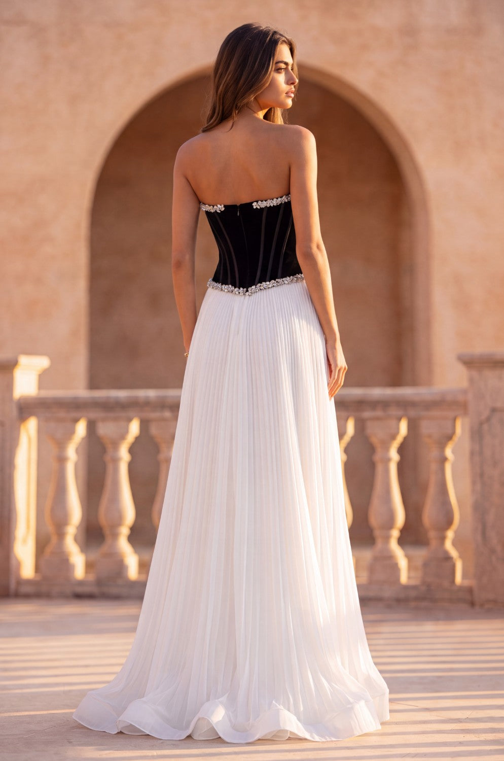 Pleated Velvet Long Formal Corset Dress