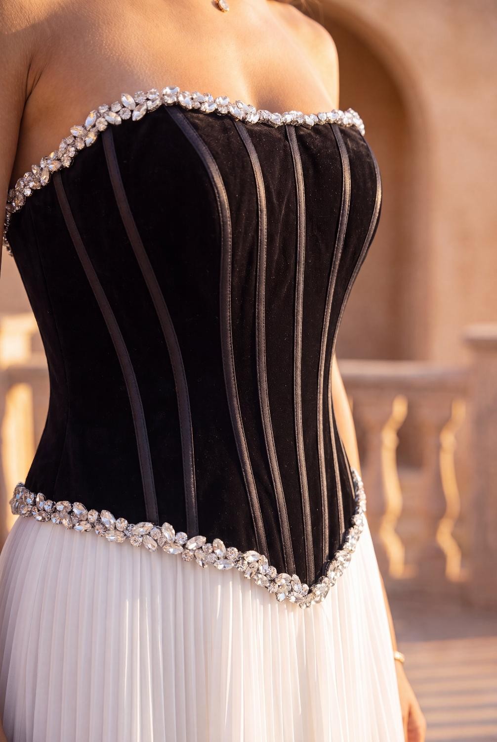 Pleated Velvet Long Formal Corset Dress