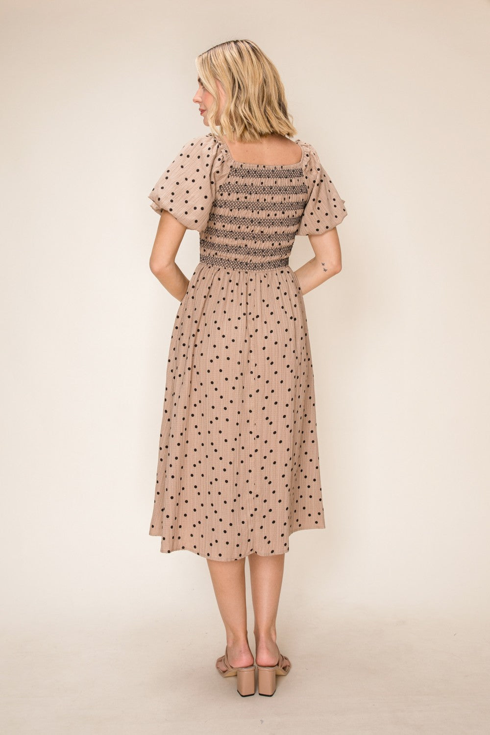 Polka Dot Smocked Midi Dress