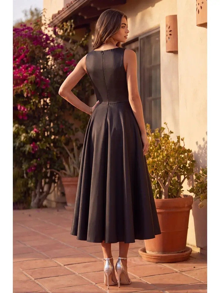 Formal A Line Satin Cocktail Midi Dress