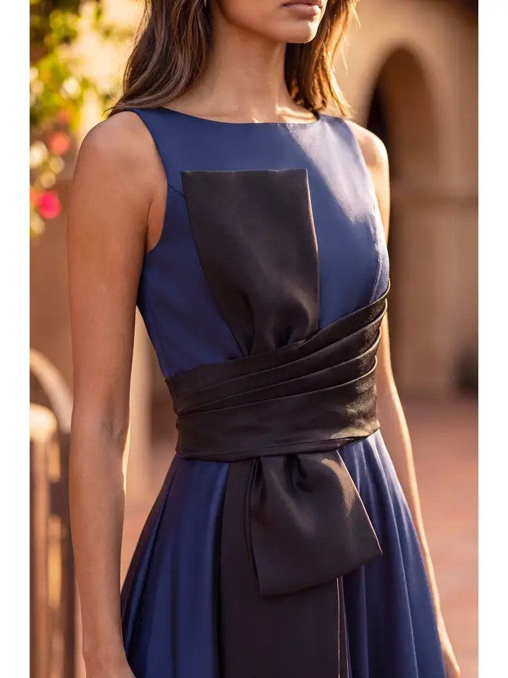 Formal A Line Satin Cocktail Midi Dress