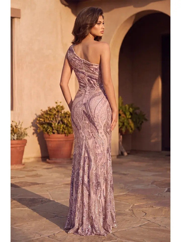 Long One Shoulder Formal Sequined Gown