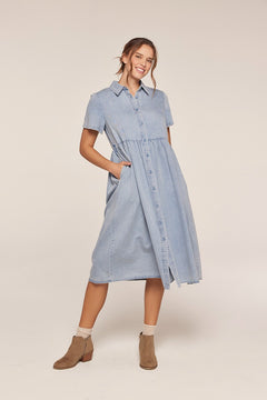Plus Size Button Front Babydoll Midi Dress