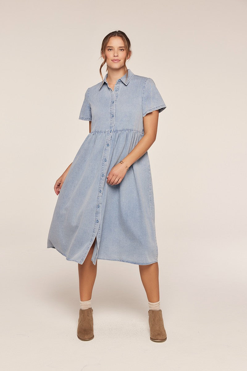 Plus Size Button Front Babydoll Midi Dress