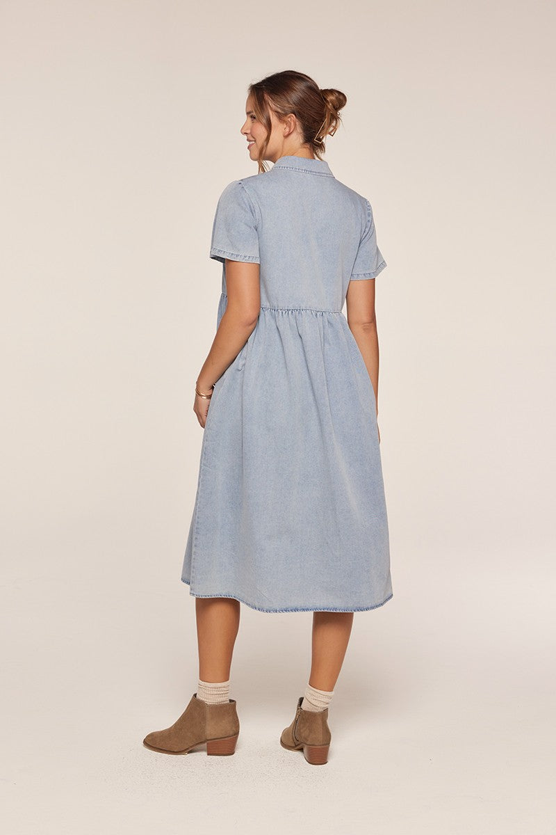 Plus Size Button Front Babydoll Midi Dress