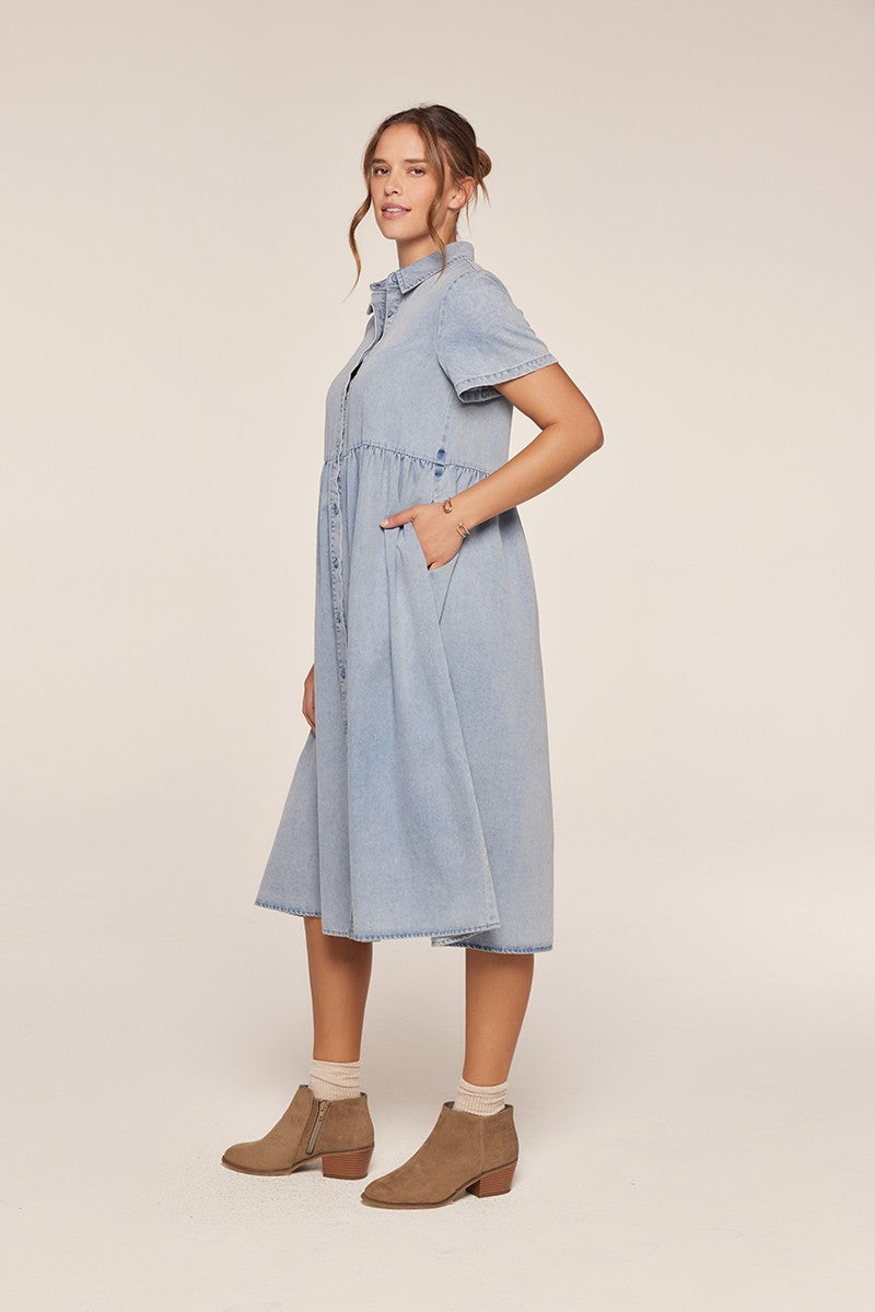 Plus Size Button Front Babydoll Midi Dress