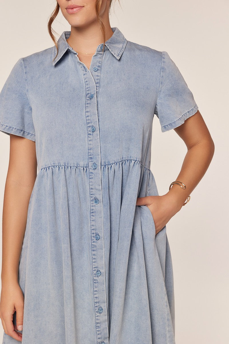 Plus Size Button Front Babydoll Midi Dress