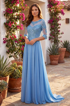 Long Formal Mother Of The Bride Lace Chiffon Gown