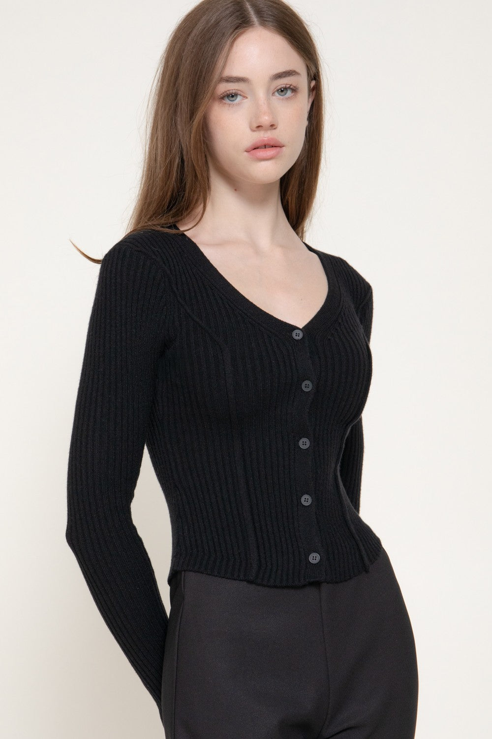 Long Slv V-neck Cardigan