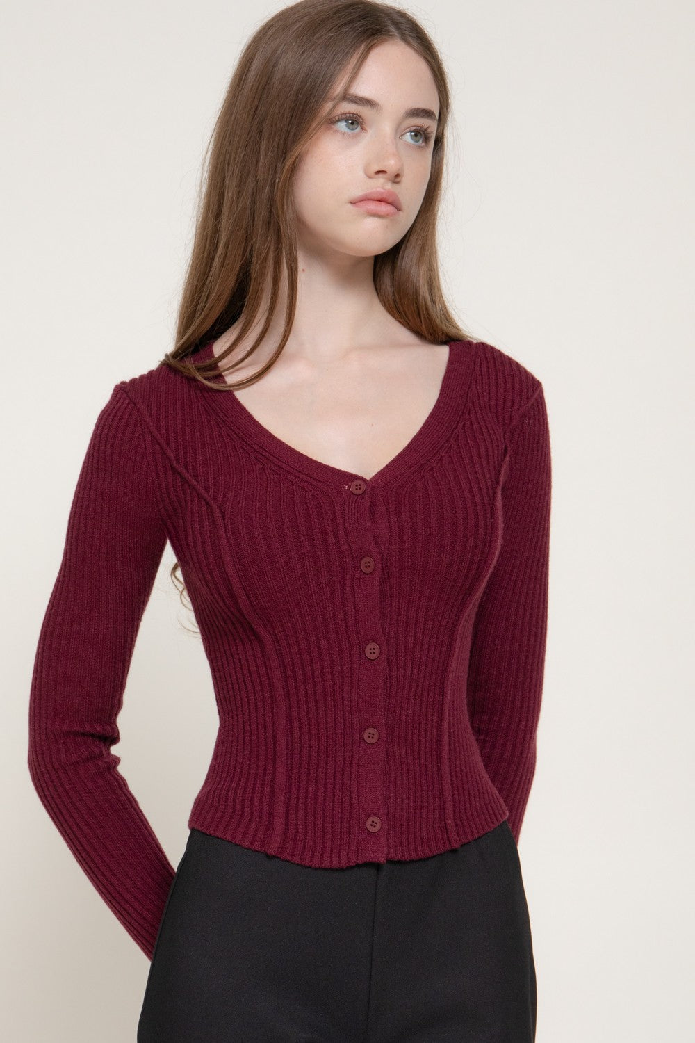 Long Slv V-neck Cardigan