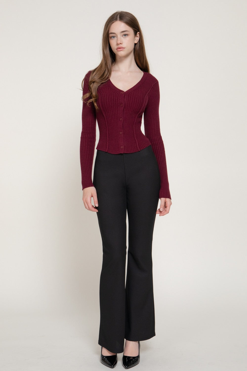 Long Slv V-neck Cardigan