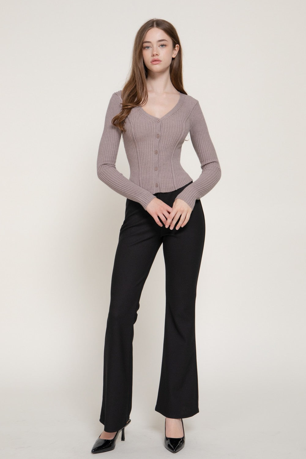 Long Slv V-neck Cardigan