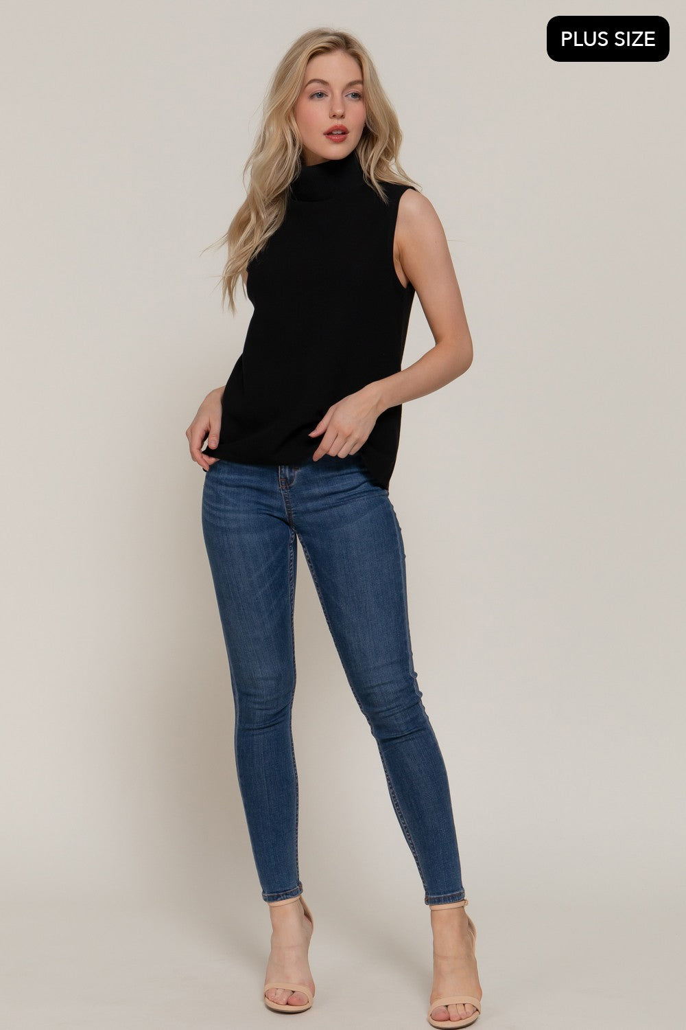 Sleeveless Turtle Neck Soft Knit Top