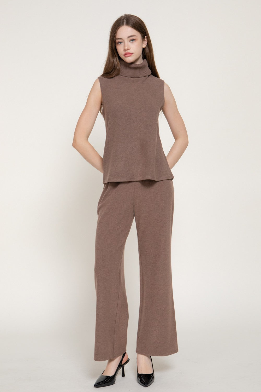 Sleeveless Turtle Neck Soft Knit Top