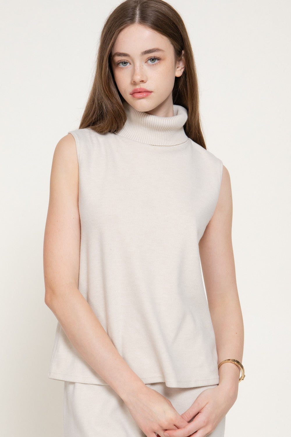 Sleeveless Turtle Neck Soft Knit Top