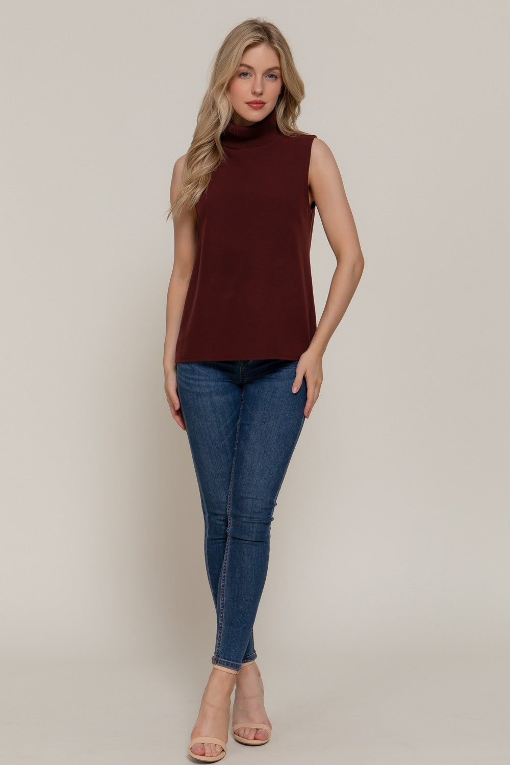 Sleeveless Turtle Neck Soft Knit Top