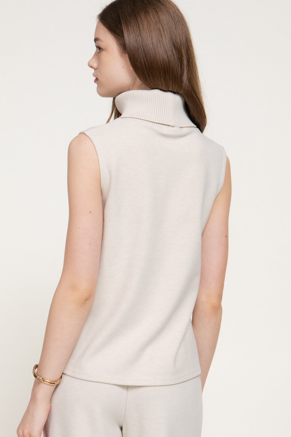 Sleeveless Turtle Neck Soft Knit Top