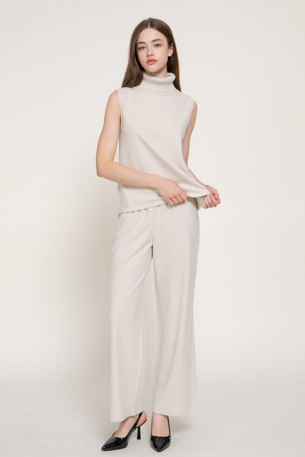 Sleeveless Turtle Neck Soft Knit Top