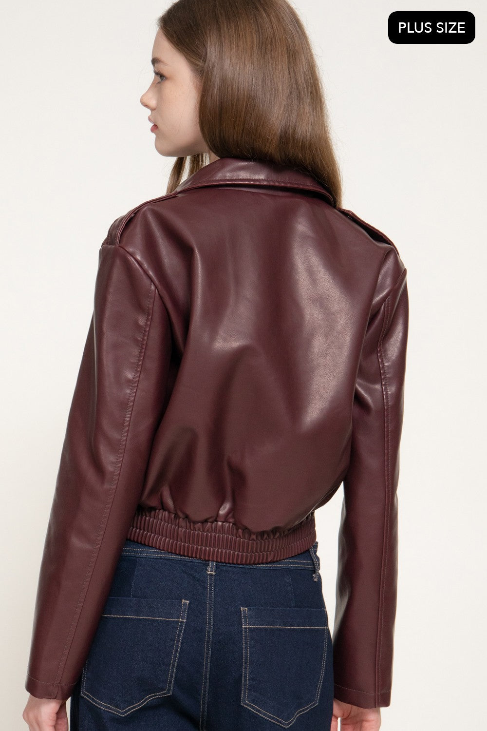 Long Slv Wash Effect Faux Leather Jacket