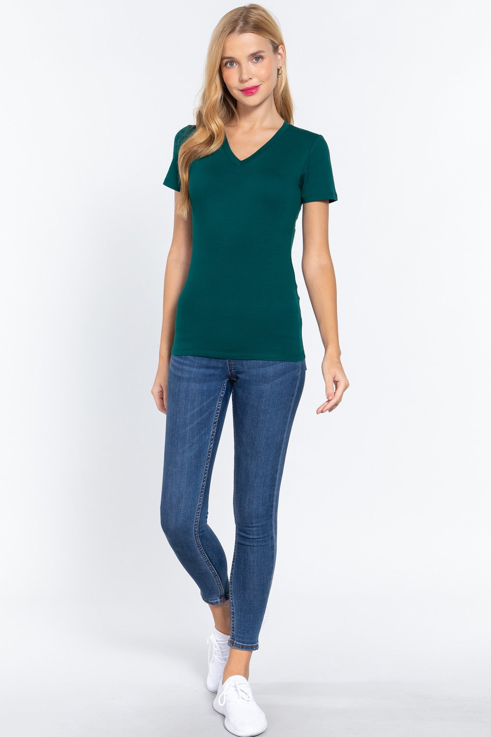 Short Slv Cotton Jersey V-neck Top