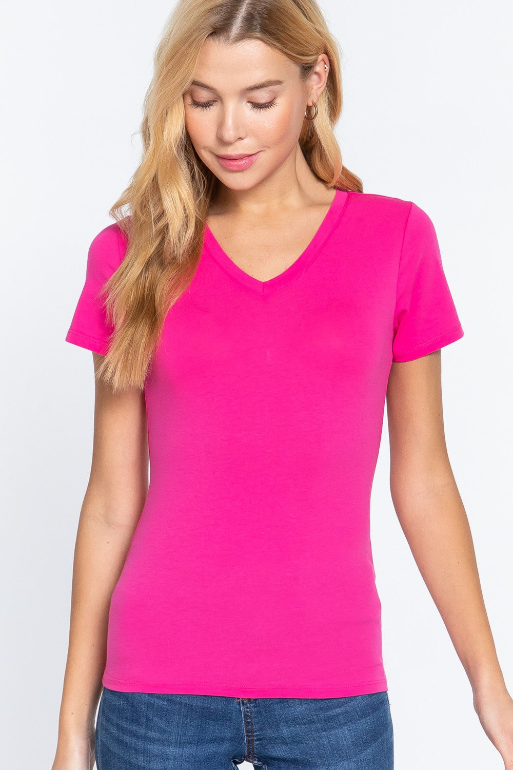 Short Slv Cotton Jersey V-neck Top
