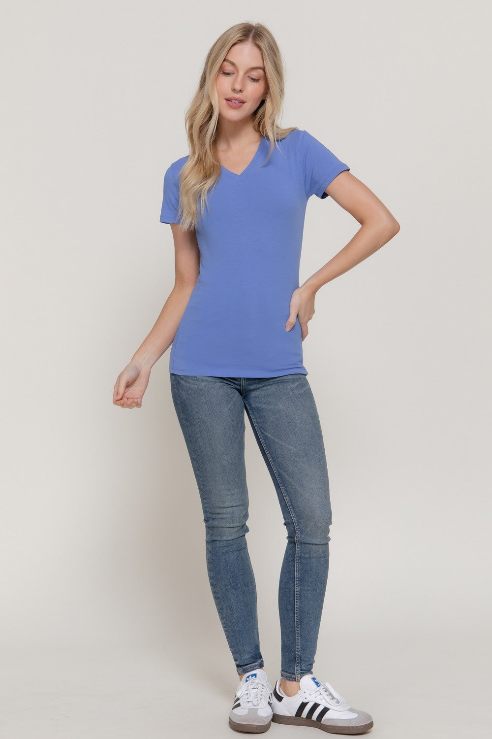 Short Slv Cotton Jersey V-neck Top
