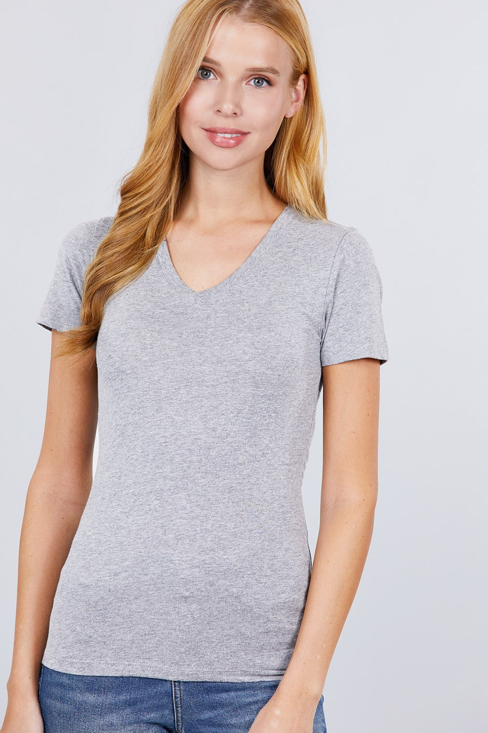 Short Slv Cotton Jersey V-neck Top