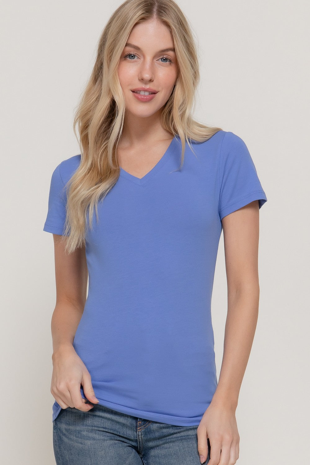 Short Slv Cotton Jersey V-neck Top